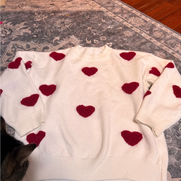 Heart Patterned White and Red Sweater - Picture 1 of 5